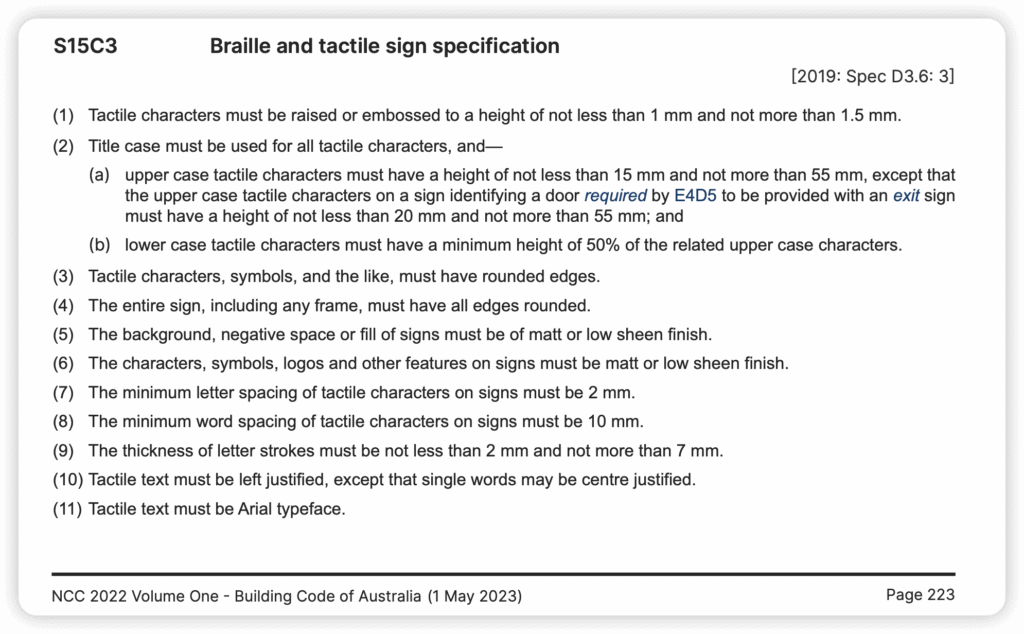NCC S15C3 Braille and tactile sign specification
