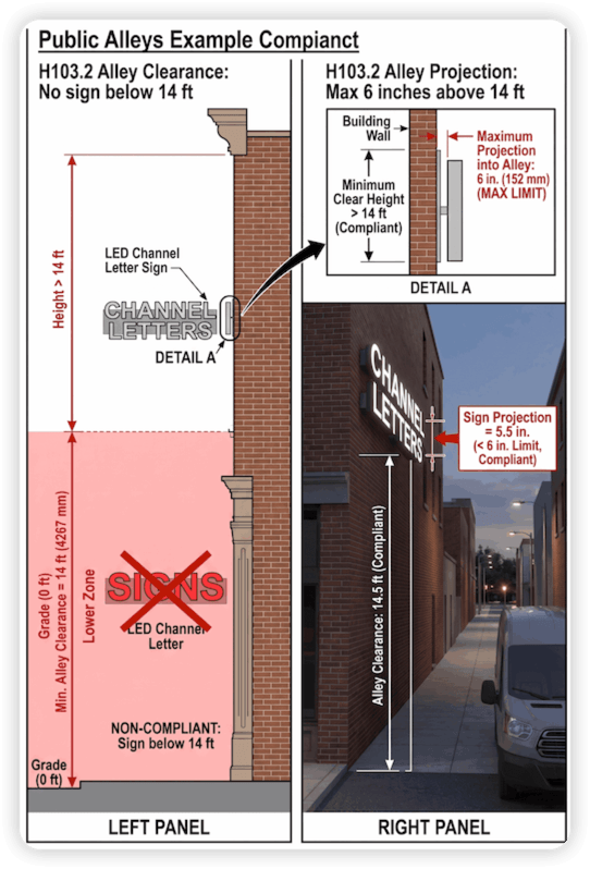 LED Channel Letter Installation Compliance-Public Alleys