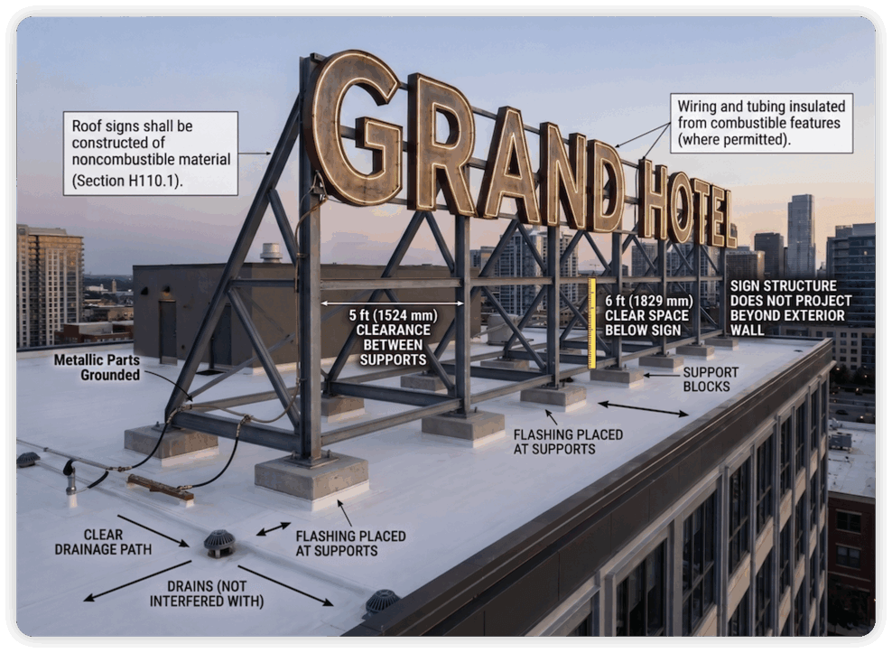 LED Channel Letter Installation Compliance-Roof Signs