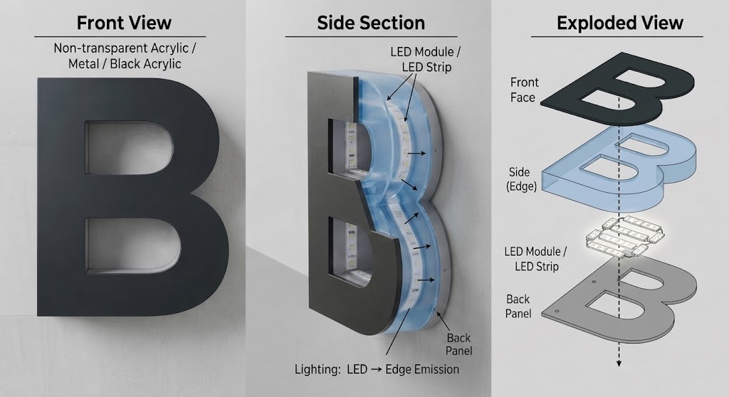 Side Lit Letters Structure