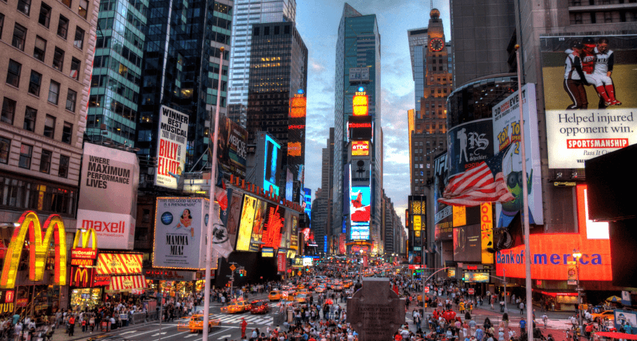 times square signage at night